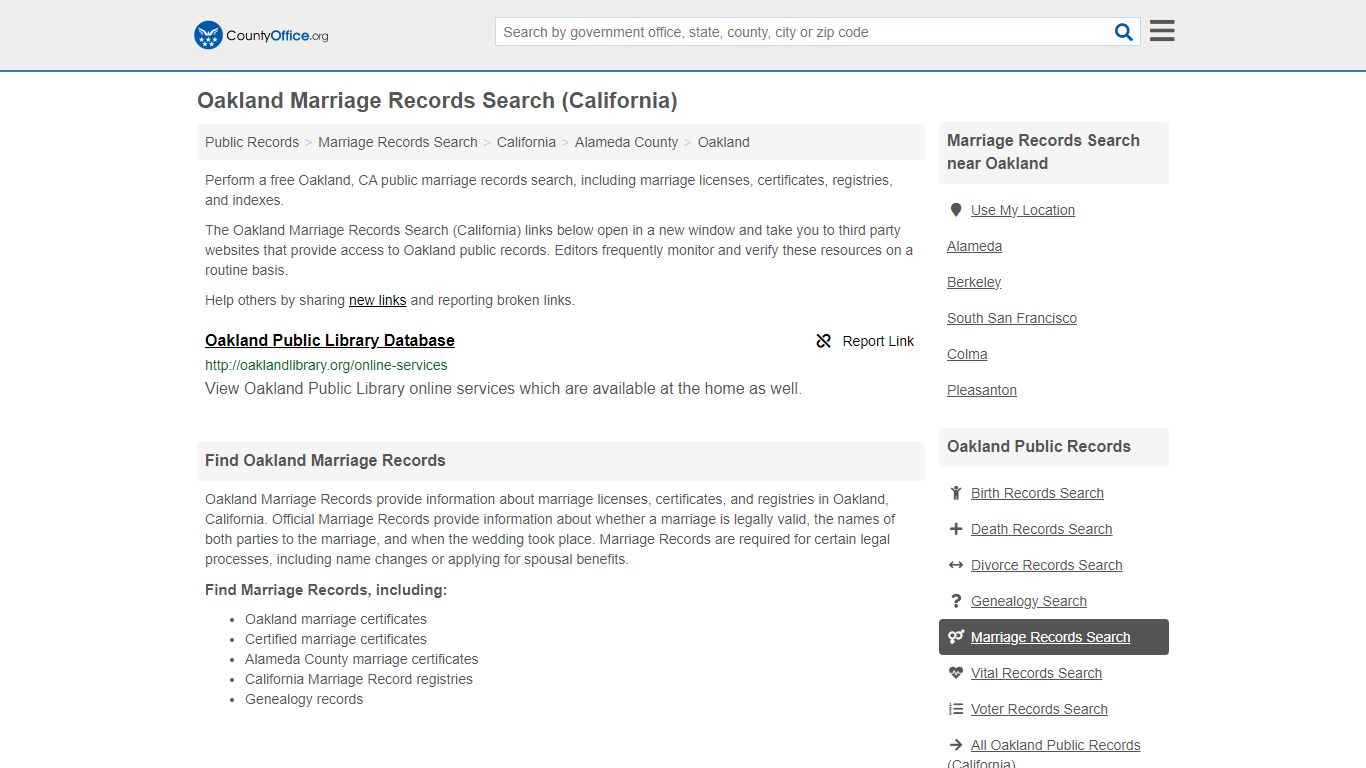 Oakland Marriage Records Search (California) - County Office