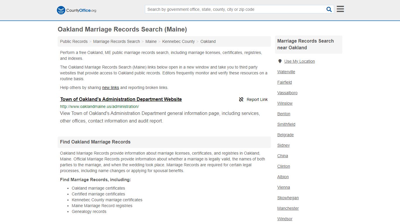 Marriage Records Search - Oakland, ME (Marriage Licenses & Certificates)