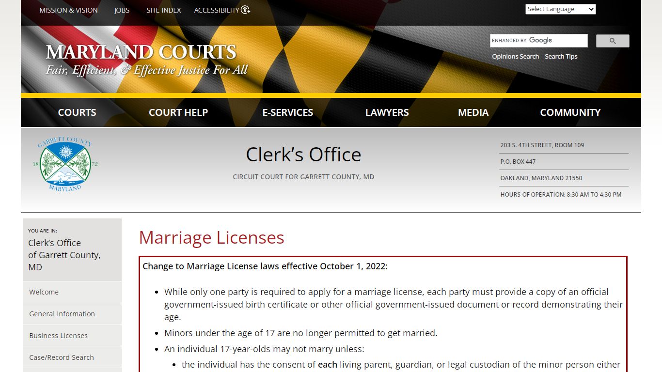 Marriage Licenses | Maryland Courts